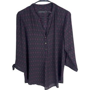 Ivanka Trump Woman Black With Purple Print 3/4 sleeve chiffon blouse top size M